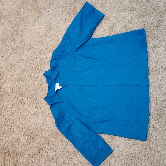 CJ BANKS SIZE 3X  beautiful blue cotton/poly/spandex textured lightweight jacket - Picture 1 of 8